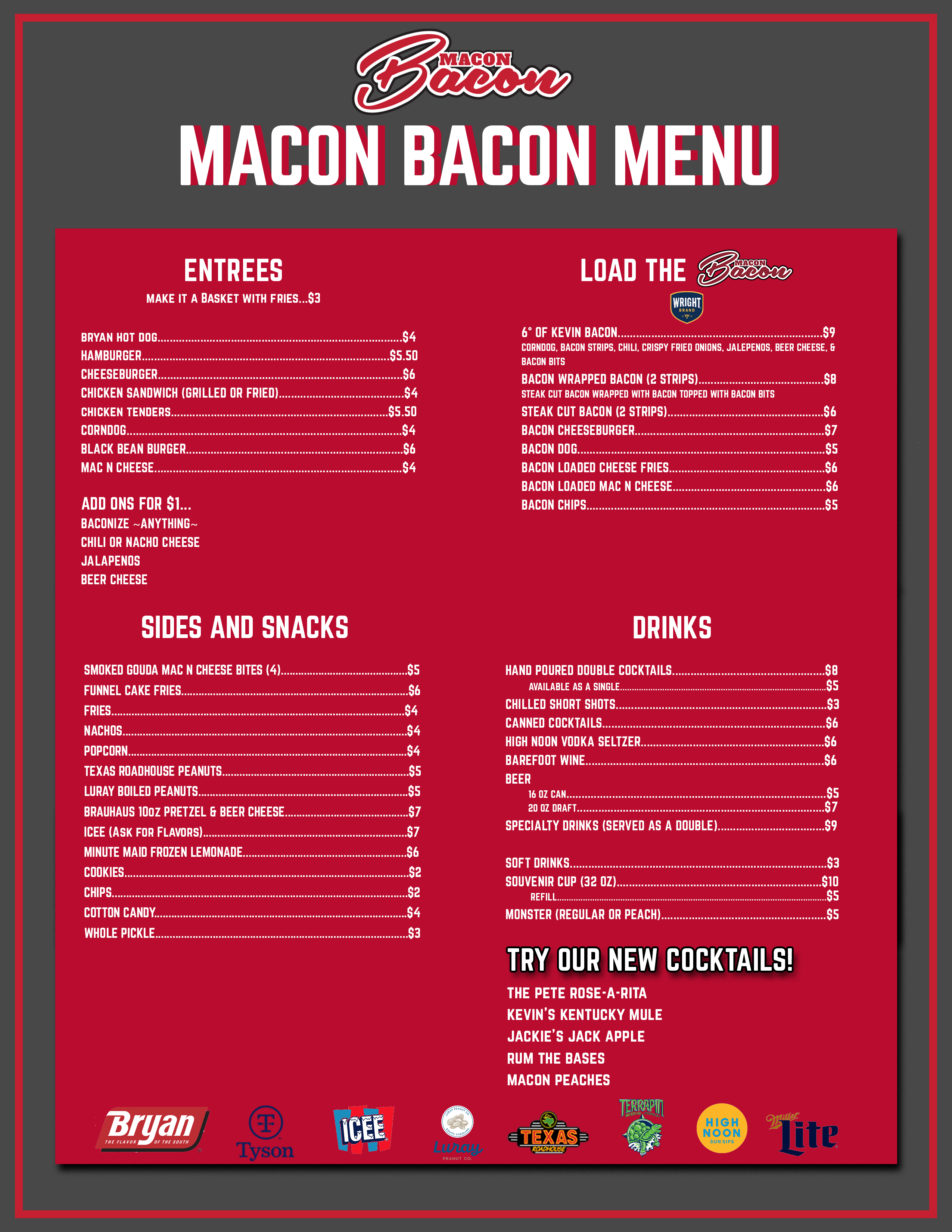 Macon Bacon Concessions Menu 